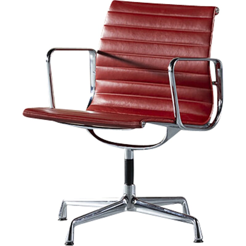 Vintage vitra EA 108 Stuhl in Aluminium und Leder von Charles und Ray Eames, Deutschland 1990