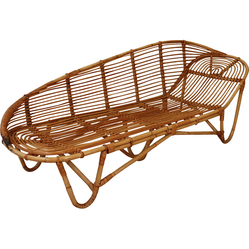 Vintage bamboo and rattan chaise longue, 1960-1970