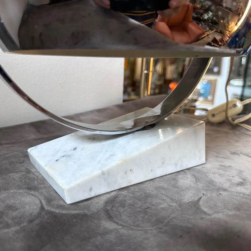 Lampe de table vintage Space Age en marbre de Carrare et acier, Italie 1970