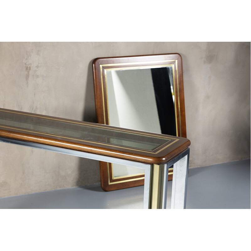 Vintage Vanity mirror in brass and chrome with chest of drawers by Romeo Rega, Italy 1970
