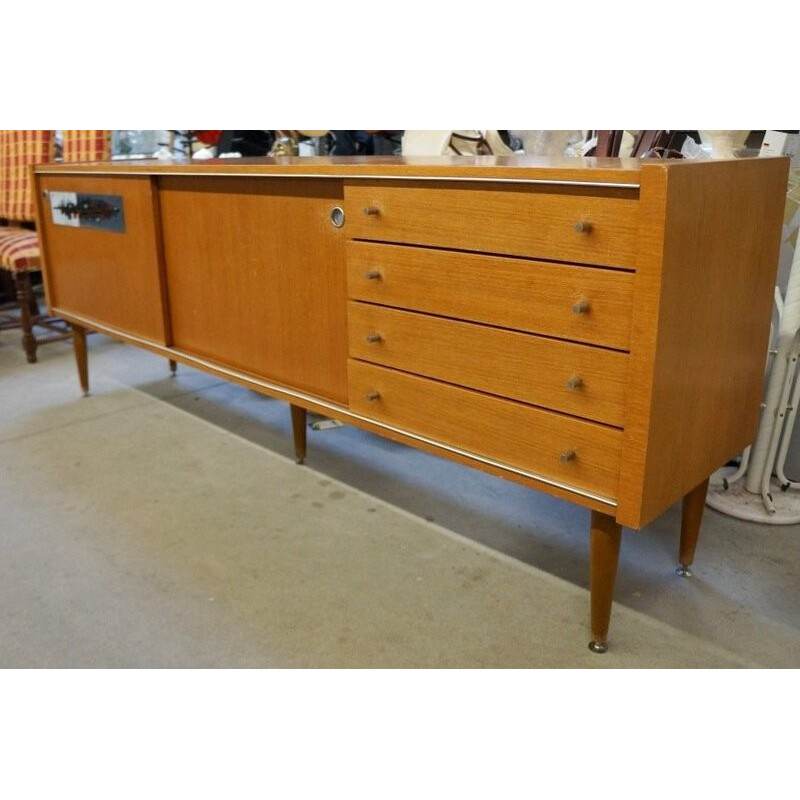 Beech sideboard with ceramic decoration - 1960s