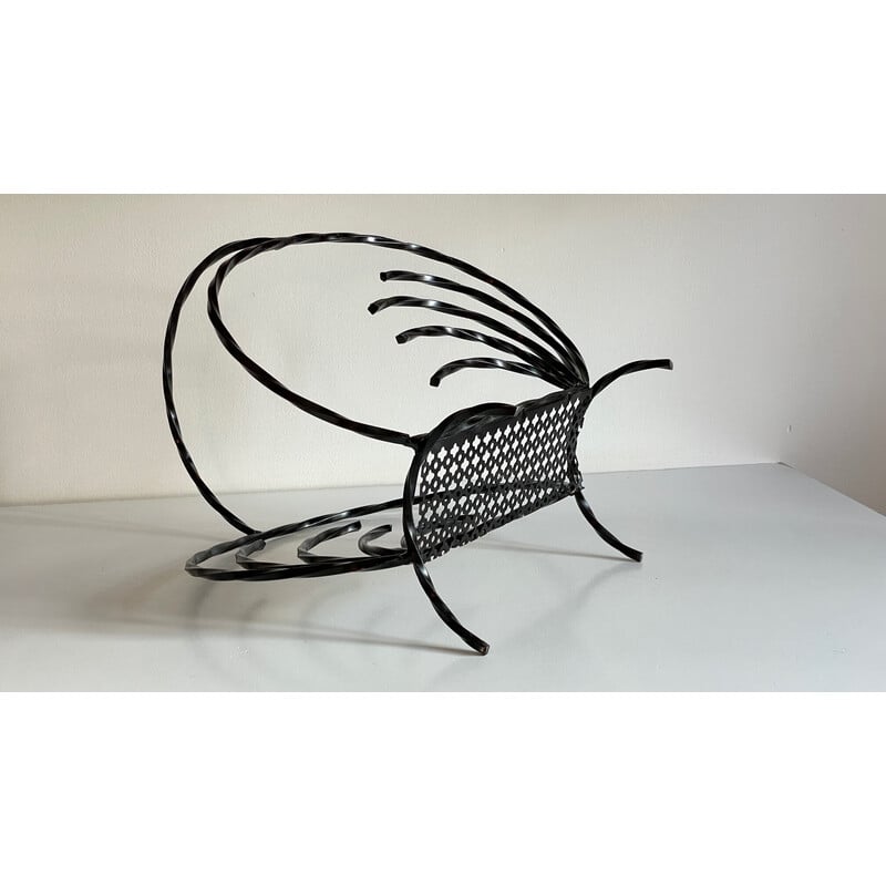 Vintage magazine rack in lacquered steel and rigitulle, 1960