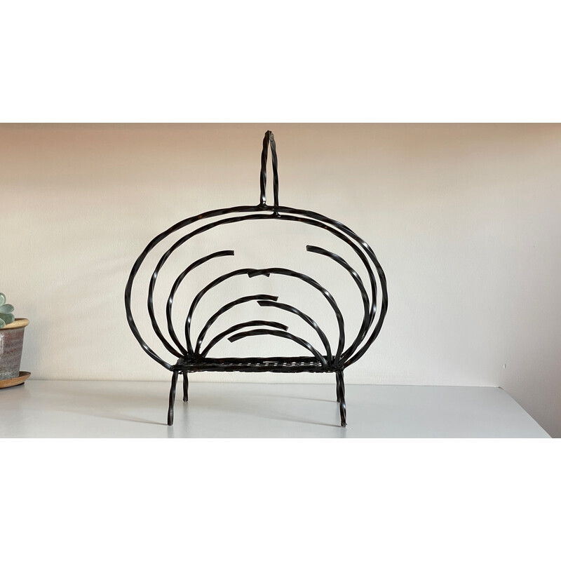 Vintage magazine rack in lacquered steel and rigitulle, 1960
