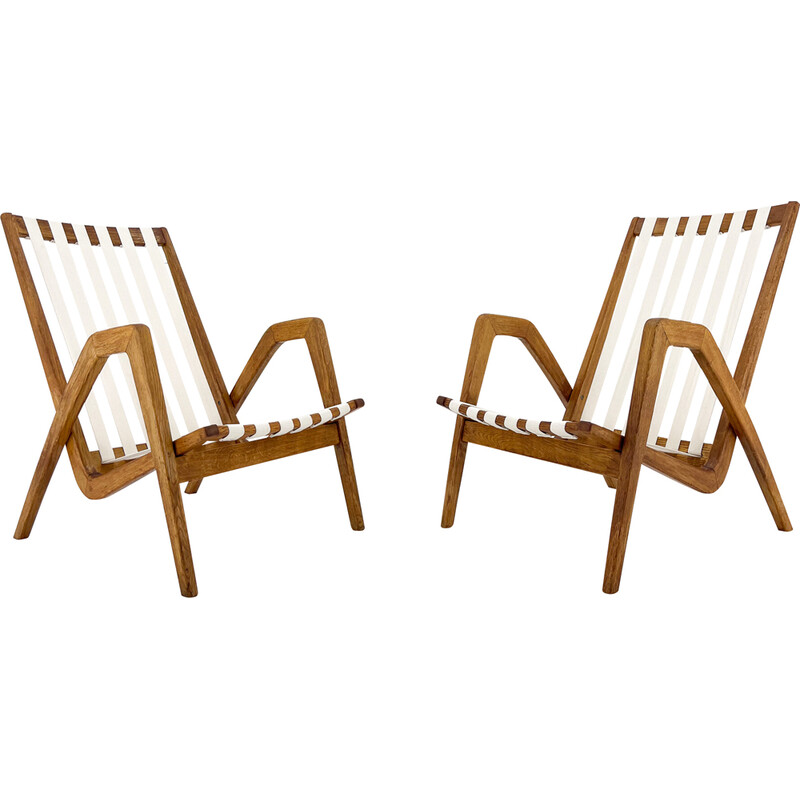 Pair of vintage oak armchairs by Jan Vaněk, Czechoslovakia 1970