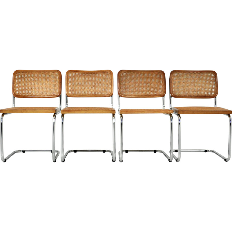 Ensemble de 4 chaises vintage en bois et métal par Marcel Breuer