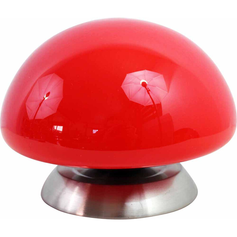 Lampe champignon vintage Space Age en verre rouge et aluminium, 1990