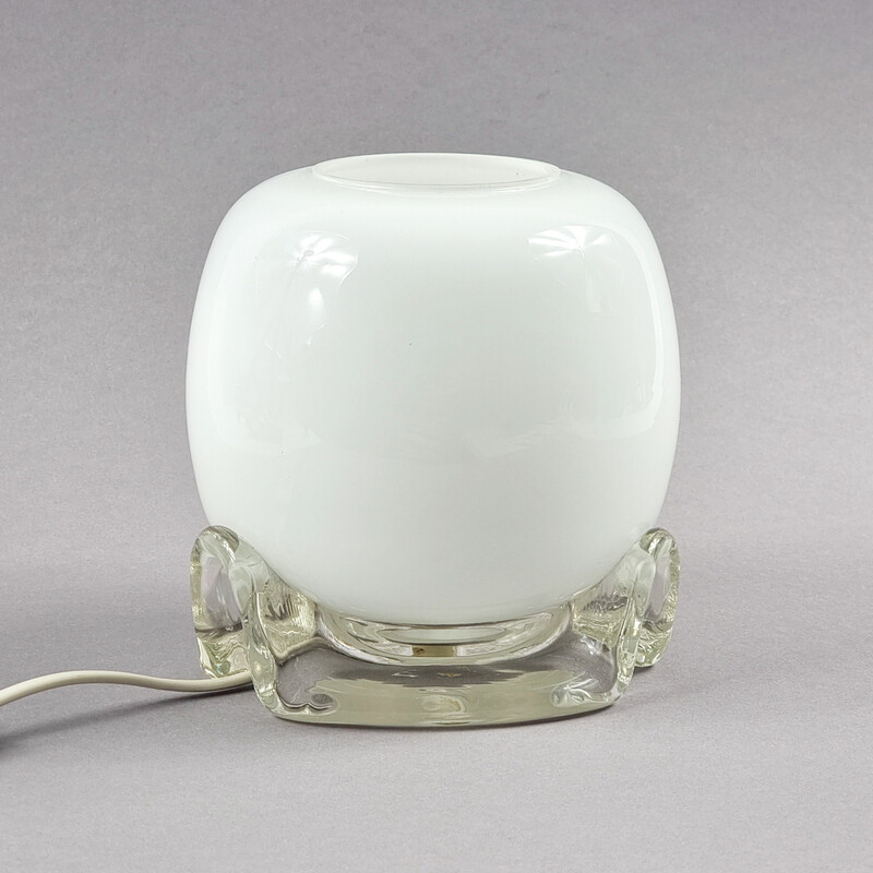 Lampe de table vintage modèle 6152 en verre blanc et transparent pour Glashütte Limburg, Allemagne 1960