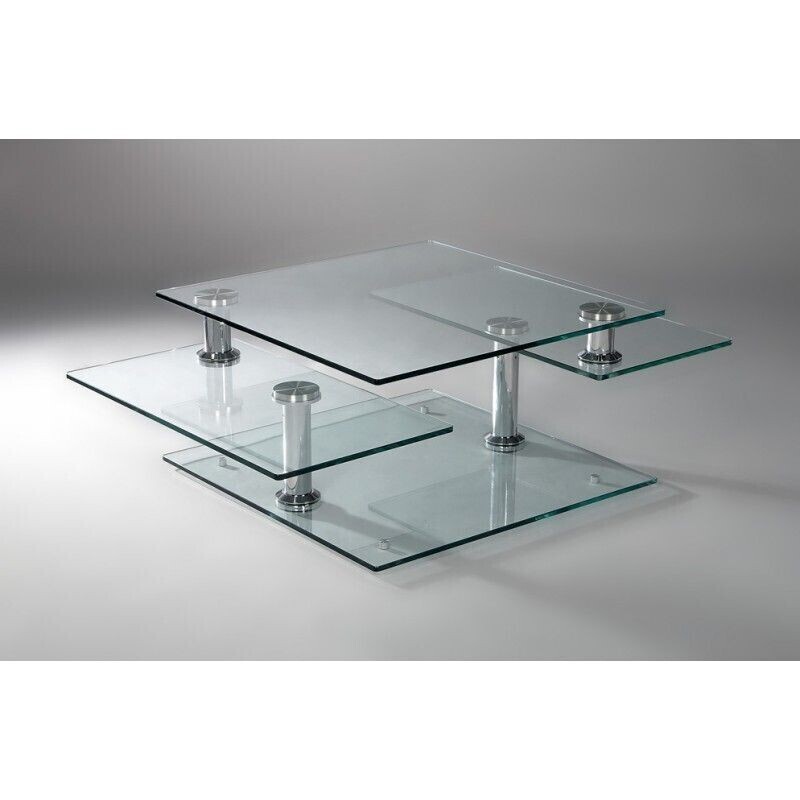 Table basse vintage en verre et en métal chromé