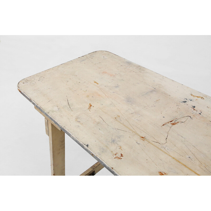 Table industrielle pliante vintage en bois, 1920