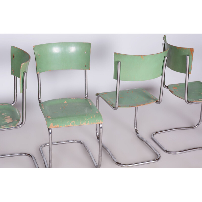 Ensemble de 4 chaises vintage Bauhaus en chrome et acier par Robert Slezak, Tchécoslovaquie1930