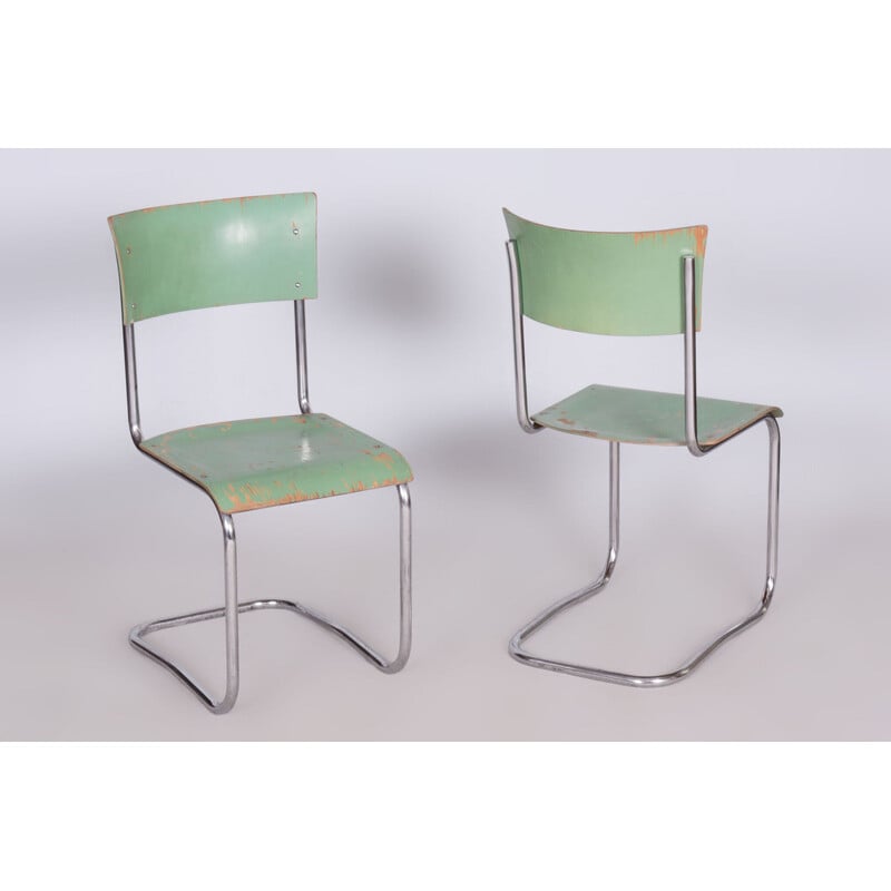 Ensemble de 4 chaises vintage Bauhaus en chrome et acier par Robert Slezak, Tchécoslovaquie1930