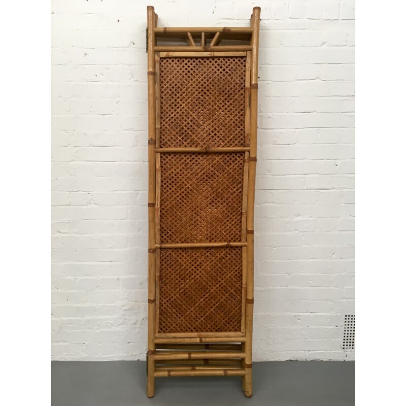 Rattan and bamboo folding screen Room Divider - 1950s