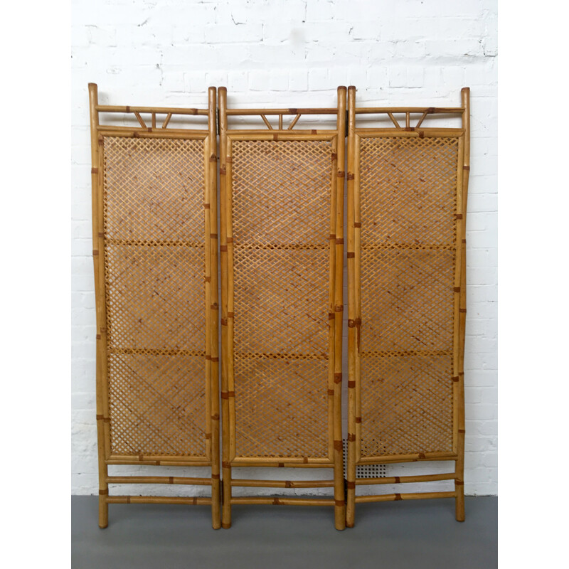 Rattan and bamboo folding screen Room Divider - 1950s