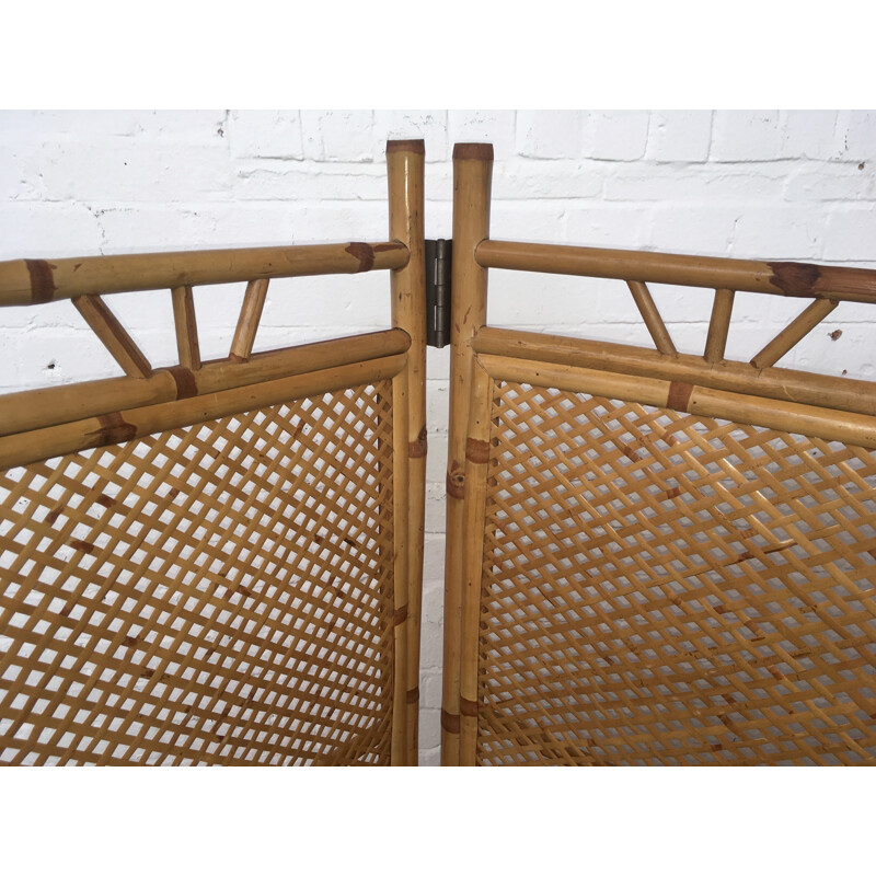 Rattan and bamboo folding screen Room Divider - 1950s