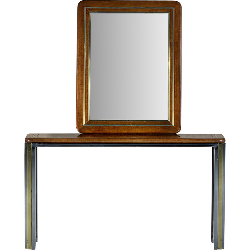 Vintage Vanity mirror in brass and chrome with chest of drawers by Romeo Rega, Italy 1970