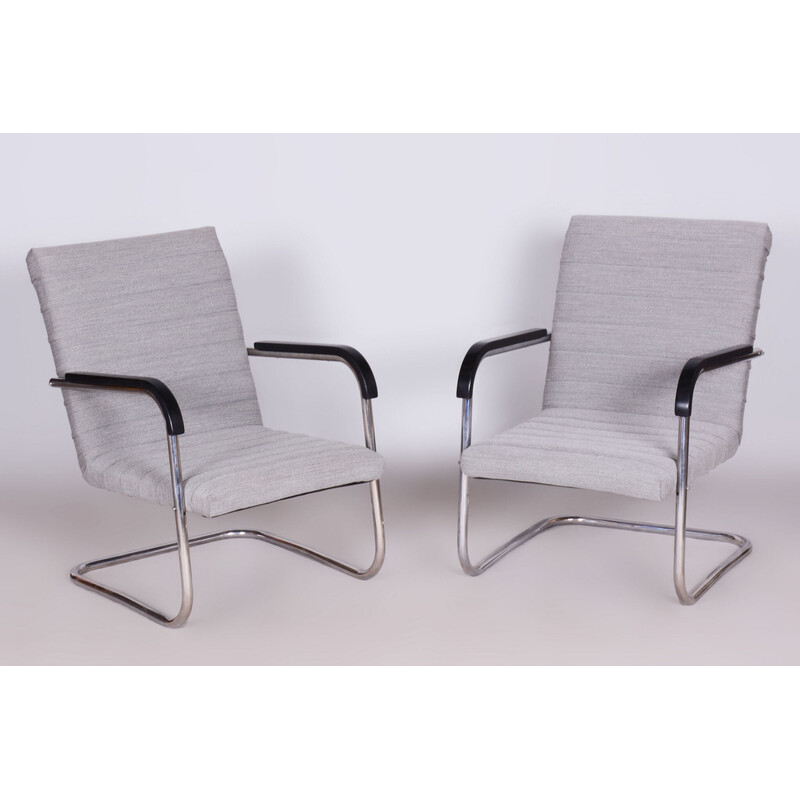 Pair of vintage chrome-plated steel armchairs by Anton Lorenz for Mücke Melder, Czechoslovakia 1930