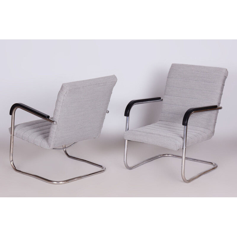 Pair of vintage chrome-plated steel armchairs by Anton Lorenz for Mücke Melder, Czechoslovakia 1930