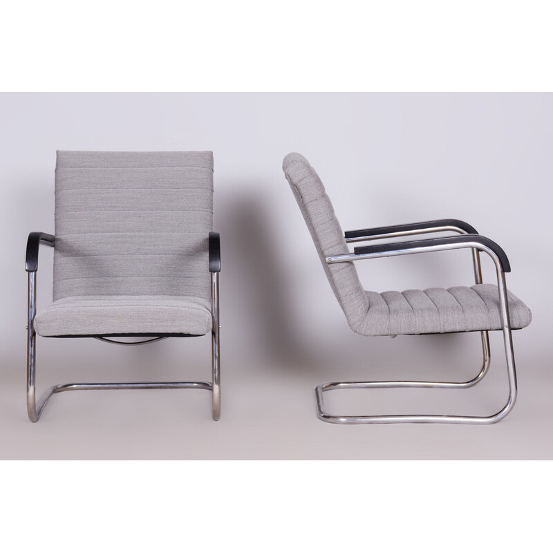 Pair of vintage chrome-plated steel armchairs by Anton Lorenz for Mücke Melder, Czechoslovakia 1930