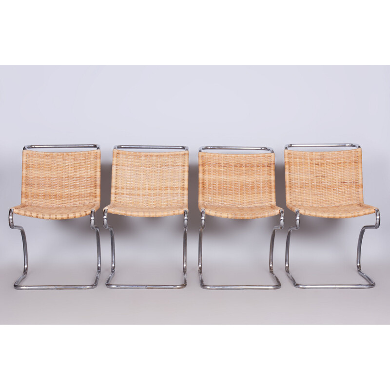 Set of 4 vintage steel and rattan chairs by Jindrich Halabala for Up Zavody, Czechoslovakia 1930