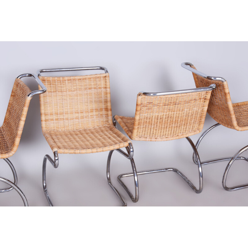 Set of 4 vintage steel and rattan chairs by Jindrich Halabala for Up Zavody, Czechoslovakia 1930