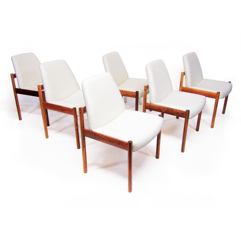 Set of 6 vintage dining chairs in Rio rosewood and Boucle fabric by Sven Ivar Dysthe for Dokka, 1960