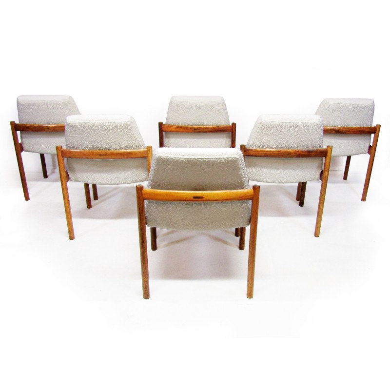 Lot de 6 chaises à repas vintage en palissandre de Rio et tissu bouclé par Sven Ivar Dysthe pour Dokka, 1960