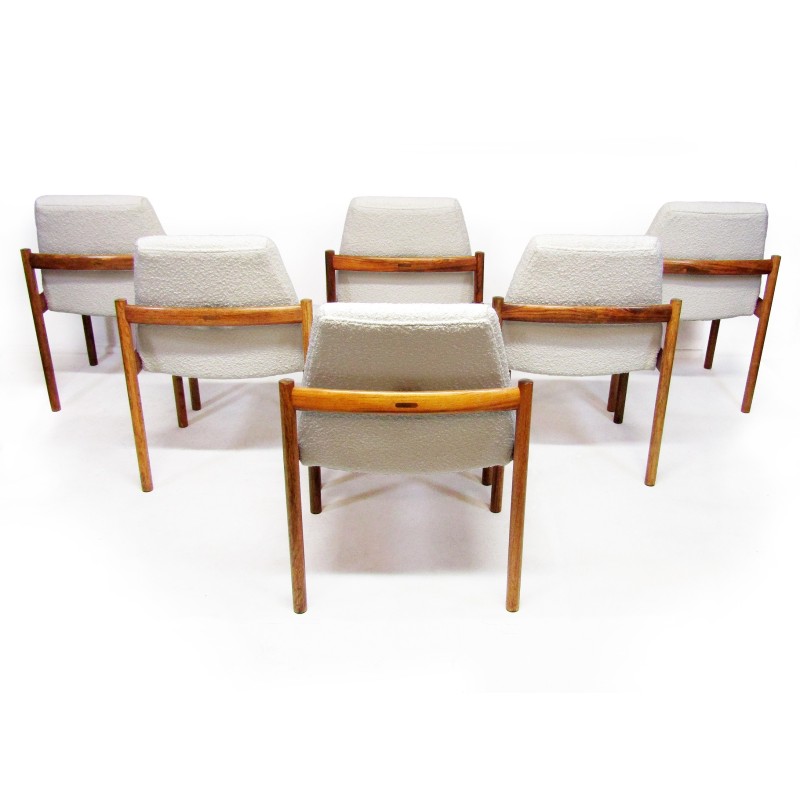 Set of 6 vintage dining chairs in Rio rosewood and Boucle fabric by Sven Ivar Dysthe for Dokka, 1960