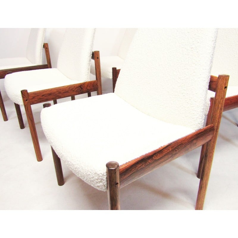 Set of 6 vintage dining chairs in Rio rosewood and Boucle fabric by Sven Ivar Dysthe for Dokka, 1960