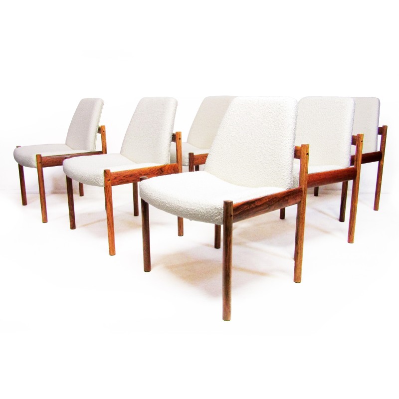 Set of 6 vintage dining chairs in Rio rosewood and Boucle fabric by Sven Ivar Dysthe for Dokka, 1960