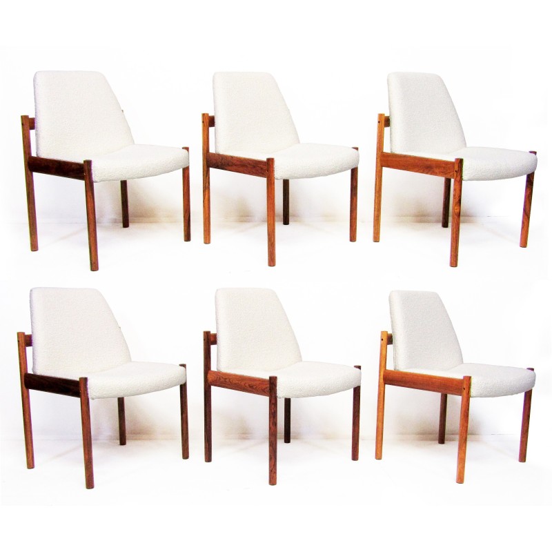 6 Stühle aus Rio-Palisanderholz und Boucle-Stoff von Sven Ivar Dysthe für Dokka, 1960