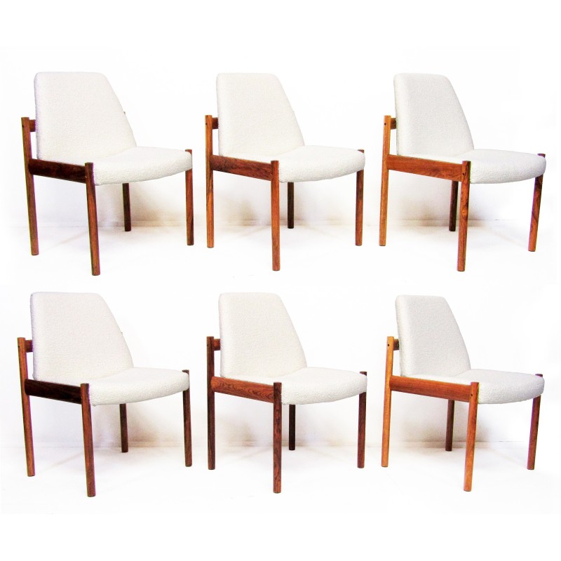 Set of 6 vintage dining chairs in Rio rosewood and Boucle fabric by Sven Ivar Dysthe for Dokka, 1960