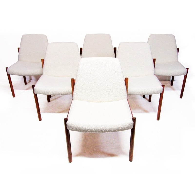 Set of 6 vintage dining chairs in Rio rosewood and Boucle fabric by Sven Ivar Dysthe for Dokka, 1960