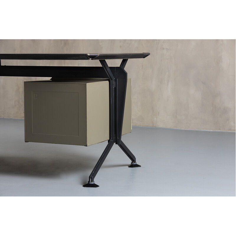 Vintage Arco desk in lacquered steel and wood by Olivetti for Studio Bbpr, Italy 1960