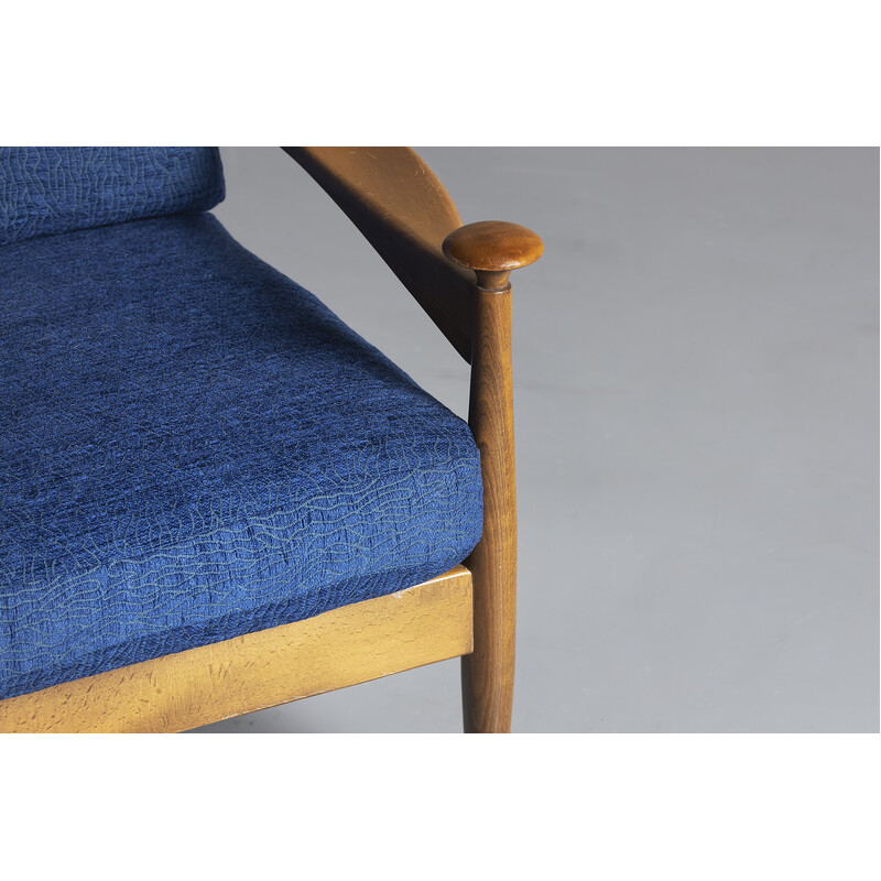 Vintage 3-seater sofa in teak and blue cushion, Denmark 1960