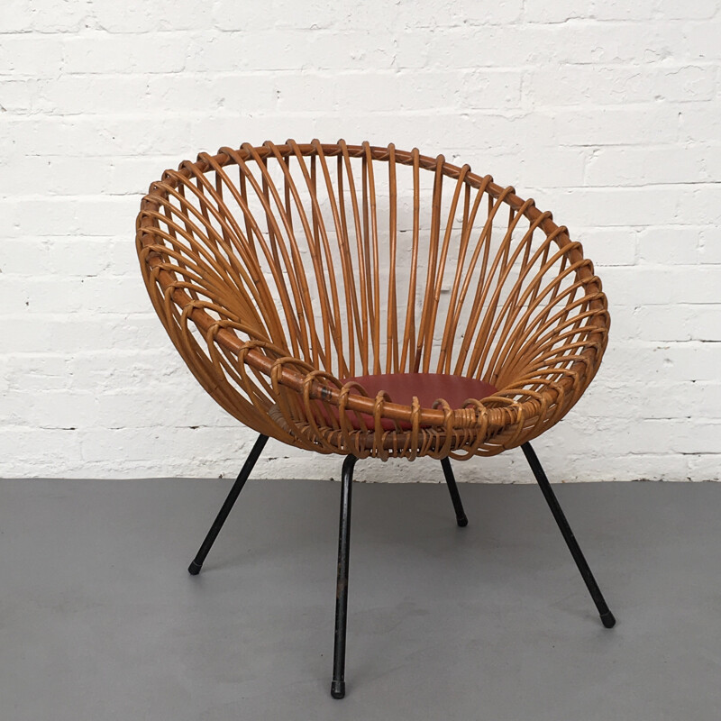 Mid-Century Dutch Rattan Lounge Chair by Dirk van Sliedregt for Rohe - 1960s