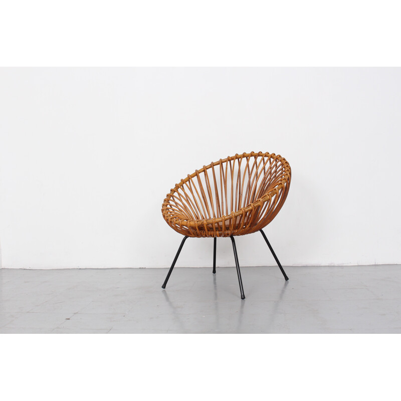 Mid-Century Dutch Rattan Lounge Chair by Dirk van Sliedregt for Rohe - 1960s
