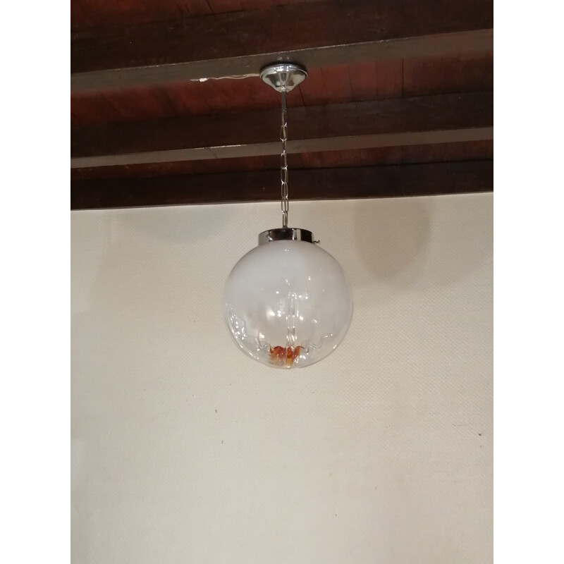 Candeeiro de suspensão em vidro de Murano "Mazzega sphere" vintage, 1970