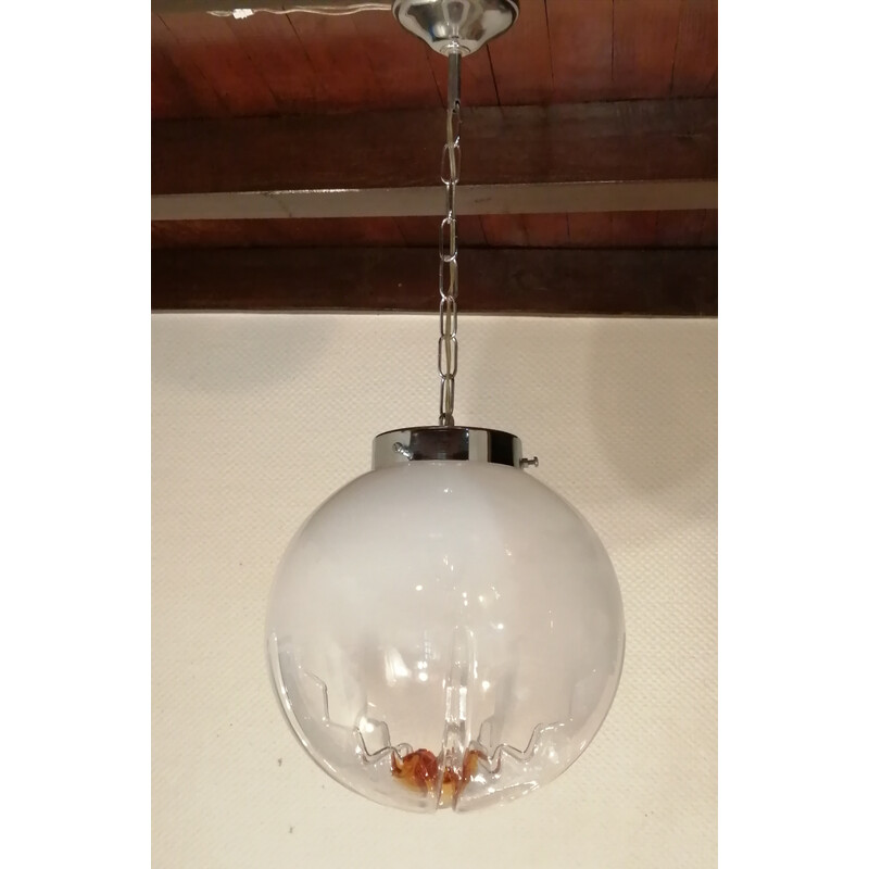 Suspension vintage ''Mazzega sphère'' en verre de Murano, 1970
