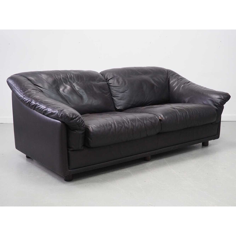 Vintage 2-seater sofa in dark brown leather for Leolux, 1970
