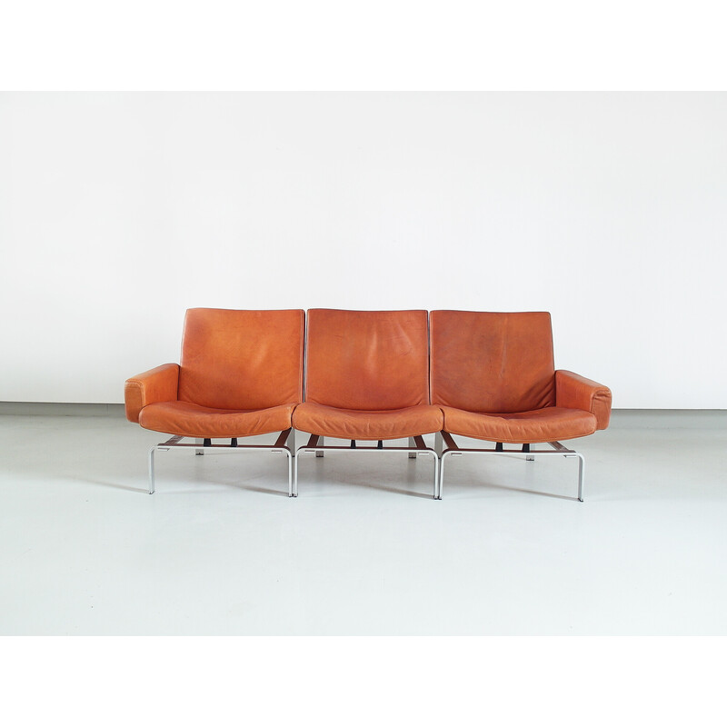 Vintage 3-seater leather and aluminum sofa by Jørgen Høj for Niels Vitsøe, Denmark 1960