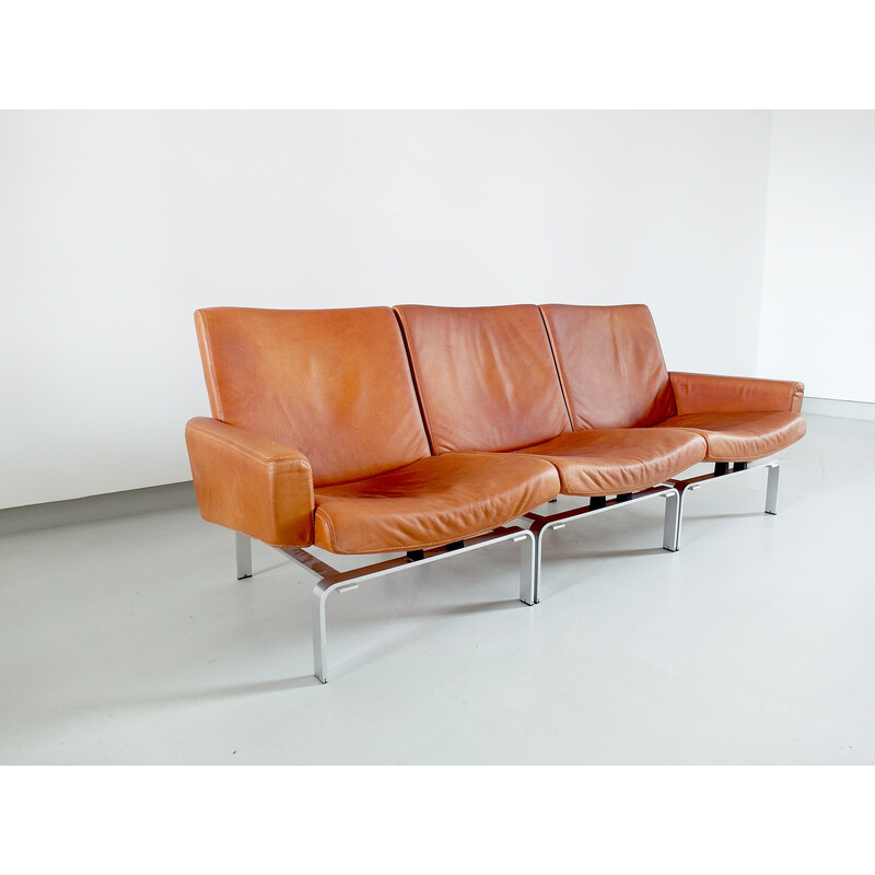 Vintage 3-seater leather and aluminum sofa by Jørgen Høj for Niels Vitsøe, Denmark 1960
