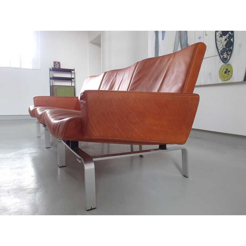 Vintage 3-seater leather and aluminum sofa by Jørgen Høj for Niels Vitsøe, Denmark 1960