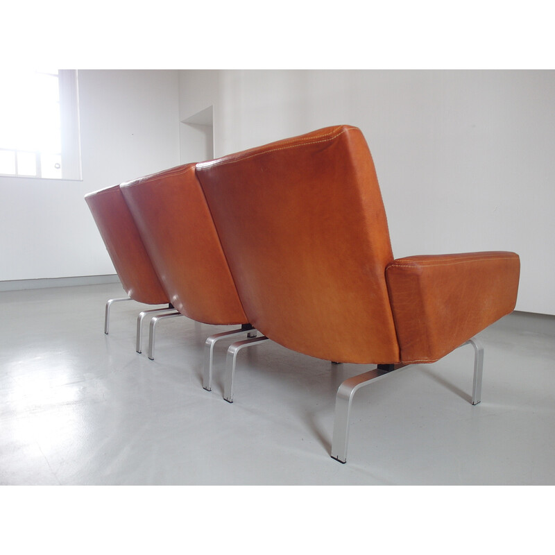Vintage 3-seater leather and aluminum sofa by Jørgen Høj for Niels Vitsøe, Denmark 1960