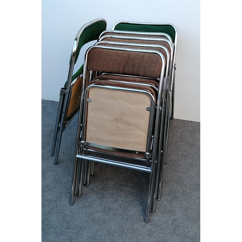 Lot de 6 chaises vintage Erce pliant en métal chromé, 1980