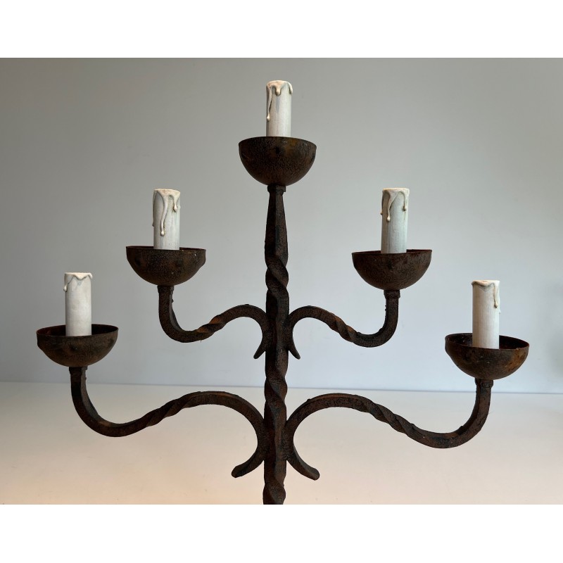 Vintage wrought iron candelabra with 5 arms, France 1950