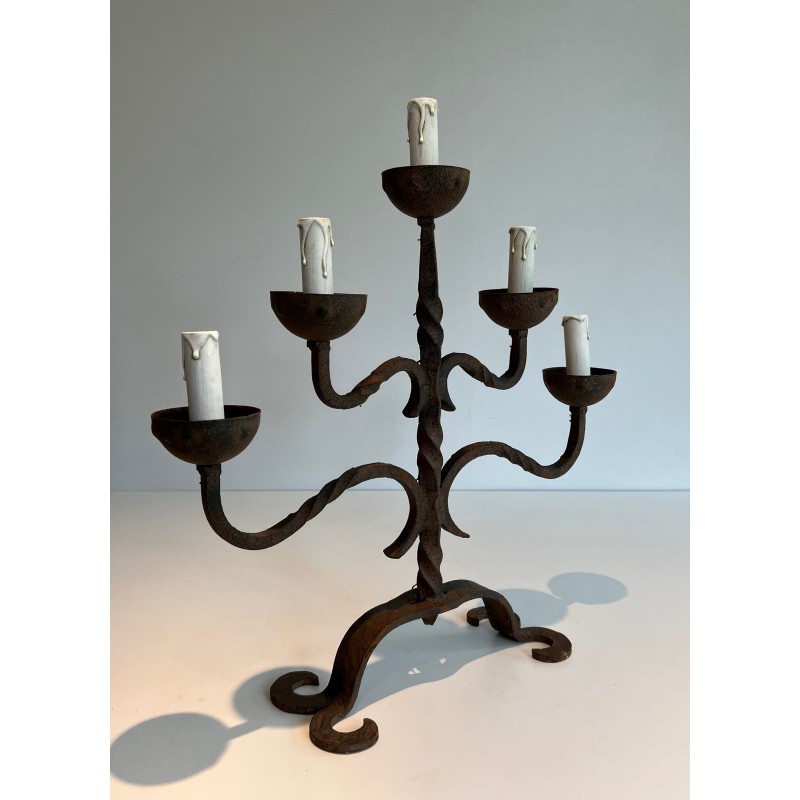 Vintage wrought iron candelabra with 5 arms, France 1950