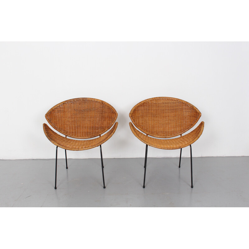 Pair of mid century Rattan Scoop Chairs by John Salterini - 1960s