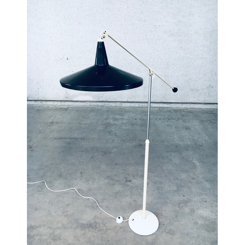 Vintage black "Panama" floor lamp by Wim Rietveld for Gispen, Netherlands 1957