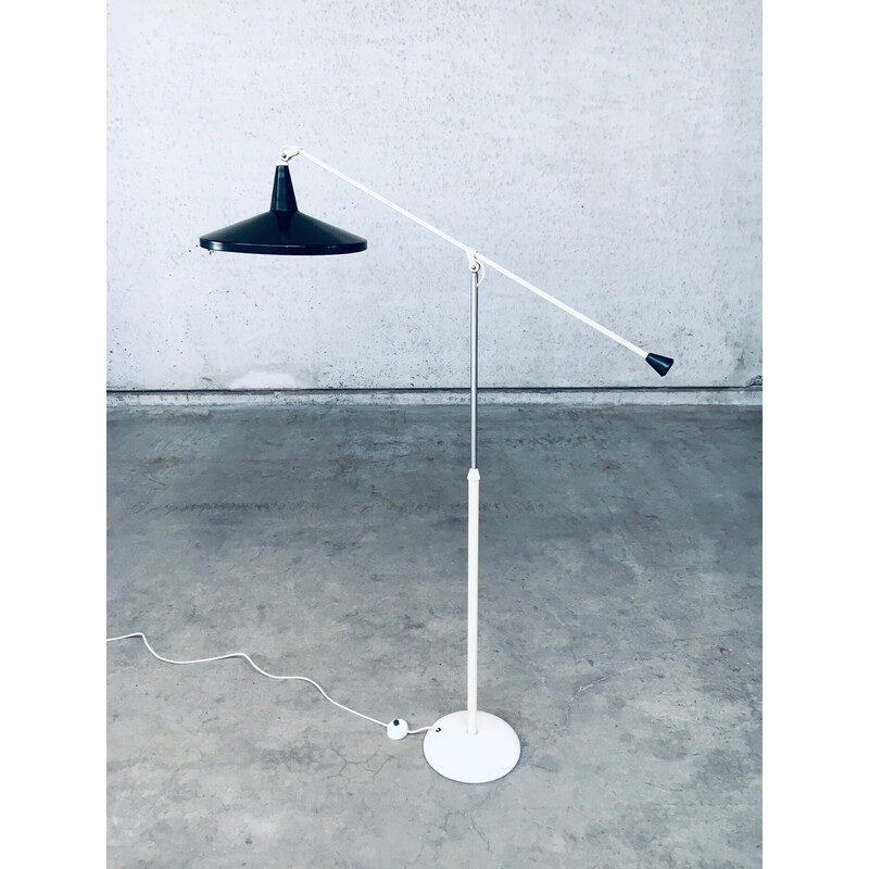 Vintage black "Panama" floor lamp by Wim Rietveld for Gispen, Netherlands 1957