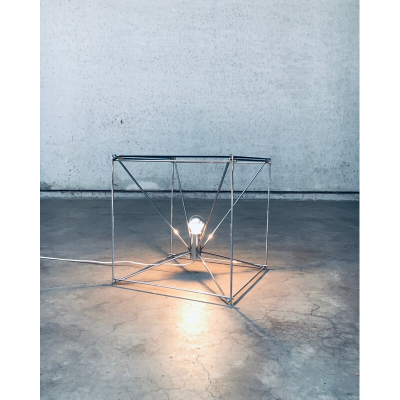 Vintage floor lamp in chrome metal and cut glass top by Max Sauze, France 1960